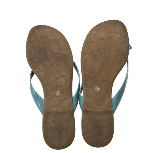 Talbots Womens Blue Sandals Patent Leather Flats Flip Flops with Bow Size US 9 - Picture 10 of 11